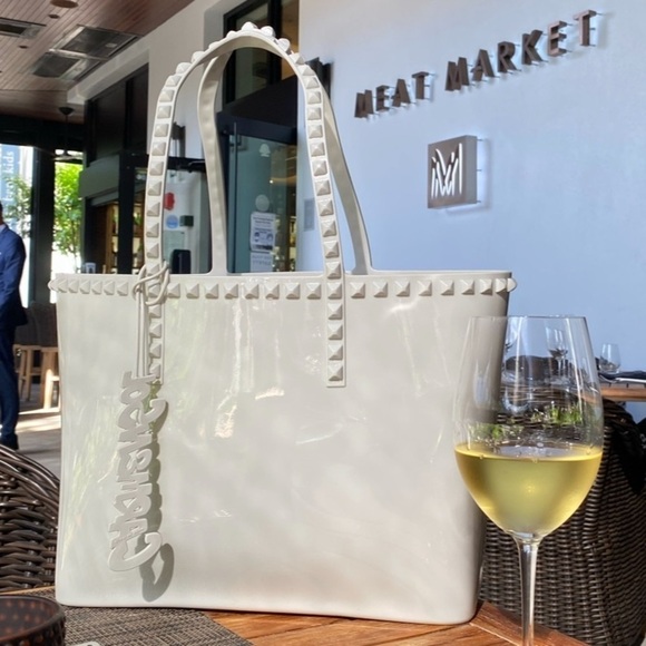 carmen sol Handbags - Carmen Sol Rockstud jelly beach tote light  gray midi tote